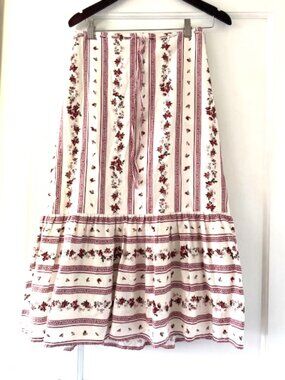 Joie Cream Midi Skirt with Red Floral Stripe